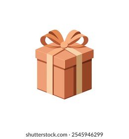 Perfectly Wrapped Rose Gold Color Gift Box for All Occasions. Vector Illustration on White Background