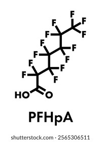 Perfluoroheptanoic acid (PFHpA) PFAS molecule. Skeletal formula.
