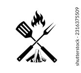 Perforated barbeque spatulas with fire icon. Grill Tools and Accessories. Barbeque Vector design