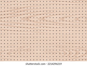 Perforated board, wooden board with evenly spaced holes, wallpaper, background