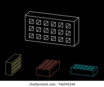 Perforated brick. Isolated on black background. Vector outline illustration. Dimetric projection.