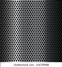 Perforated brushed metal grid background.