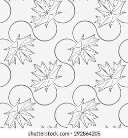 Perforated diagonal maple leaves on vine.Seamless geometric background. Modern monochrome 3D texture. Pattern with realistic shadow and cut out of paper effect.
