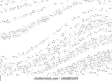 Perforated dotted panel. Polka dot of different scale, randomly placed on a white background. Vector illustration. Splatter background. Black glitter blow explosion and splats on white. 