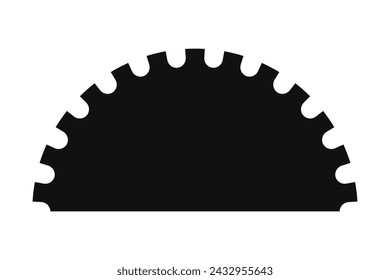 Icono de silueta de semicírculo de borde perforado. Símbolo negro con bordes entallados. Aislado sobre un fondo blanco.