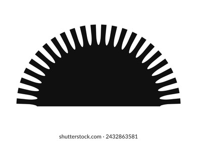 Perforiertes Rand-Silhouetten-Symbol für halbe Sonne. Ein Sonnenscheinsymbol mit gekerbten Kanten. Isoliert auf weißem Hintergrund.