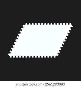 Perforated edge parallelogram shape, border frame. An empty white squared outline with notched edges on a black background.