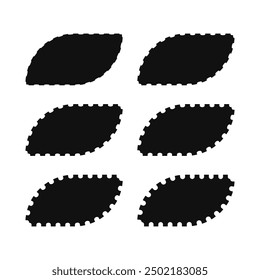 Hojas de rectángulo de esquina redonda de borde perforado. Un conjunto de símbolos rectangulares con bordes con muescas. Aislado en un fondo blanco.