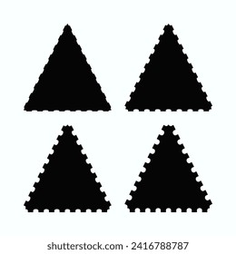Perforated edge triangle shapes icon set. A group of 4 triangular symbols with notched edges. Isolated on a white background.