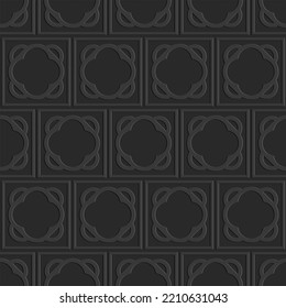 Perforated embossed seamless pattern on dark gray background, Arabic arabesque style in design