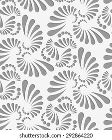 Perforated flourish big and small tear drops thee turn.Seamless geometric background. Modern monochrome 3D texture. Pattern with realistic shadow and cut out of paper effect.