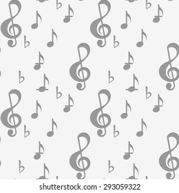 Perforated G clef and music notes.Seamless geometric background. Modern monochrome 3D texture. Pattern with realistic shadow and cut out of paper effect.