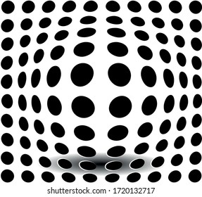 rejilla perforada con círculos distorsionados envuelve una bola invisible con icono de sombra para diseñadores web