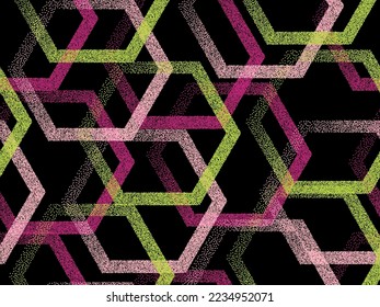 Perforiertes, geometrisches, nahtloses Vektormuster aus Hexagon. Hex pointillismus Hintergrund Grafik Design. Gradient gepunktete sechseckige Formen. Swatch tracery strukturierte Hintergrund. Abstrakter Stoffdruck.