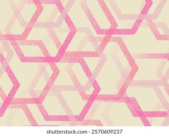 Perforated hexagon geometric seamless vector pattern. Continuous dotwork background graphic design. Gradient dotted hexagonal shapes. Fancy random dpi dots minimal pattern. Geometry repetition.