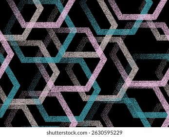 Perforated hexagon geometric seamless vector pattern. Hex pointillism background graphic design. Gradient dotted hexagonal shapes. Digital cell of dots noise repeatable pattern.