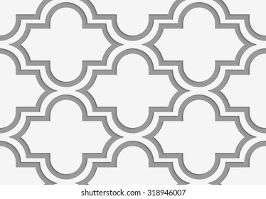 Perforated horizontal Marakech.Seamless geometric background. Modern monochrome 3D texture. Pattern with realistic shadow and cut out of paper effect.