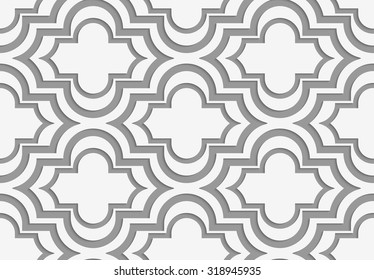 Perforated horizontal offset Marakech.Seamless geometric background. Modern monochrome 3D texture. Pattern with realistic shadow and cut out of paper effect.