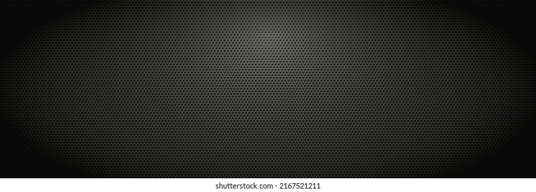 Perforated metal. Dark sheet plate with perforation holes, black metallic vector background. Illustration of pattern plate dark background carbon