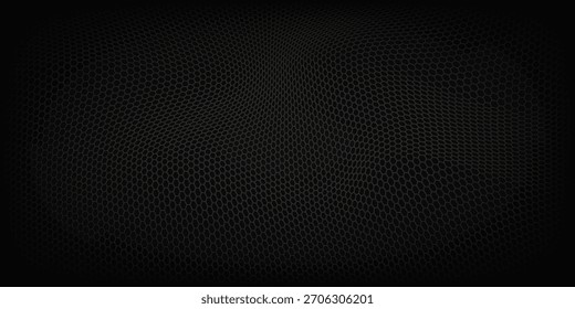 Metal perforado. Placa de chapa oscura con agujeros de perforación, fondo de Vector metálico negro. Ilustración de la placa de patrón de fondo oscuro de carbono