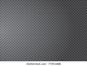 Perforated Metal Gradation Texture, Grey Perforated Dot Background, Metallic Dotted Plate ,Gray Seamless Background. Vector