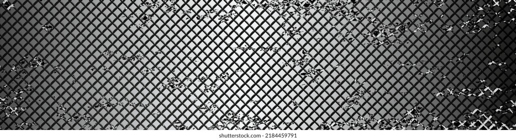 Perforated metal grid background. Metal grill. Brushed metal plate banners. Stainless wire mesh fence. Technology background with polished, alloy, titan, steel, chrome. Vector illustration EPS10.