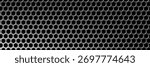 Perforated metal plate. Metal grill. Metal texture steel background. Perforated sheet metal. 3d shape titanium sheet. Circle mesh pattern background. Industrial texture. Steel speaker. Vector EPS10.