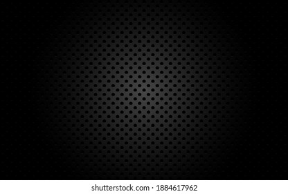 Textura de metal perforado. Fondo industrial con células. Metal negro para afiche, pancarta o web. Hoja de acero oscuro con sombra y luz. Ilustración vectorial.