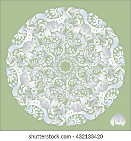 Perforated paper texture banner with beagle portrait and free form pattern in circle shape, circle paper with perforated pattern
