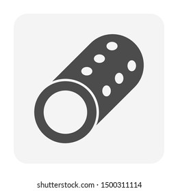 Perforated pipe vector icon. Pvc or hdpe pipe with hole for french drain system, land drainage by install with sock, end cap, fitting at underground of home yard garden, under basement floor basin.