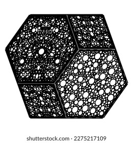 Perforated Polyhedron With Hexagon And Square Sides Solid Silhouette Vector 04. Illustration Isolated On White Background. A Vector Illustration Of Geometric Shape. Platonic Solids. Geometric Figures.