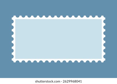 Perforated rectangle postage stamp blue icon. A mail symbol with notched edges. Isolated on a pale background.