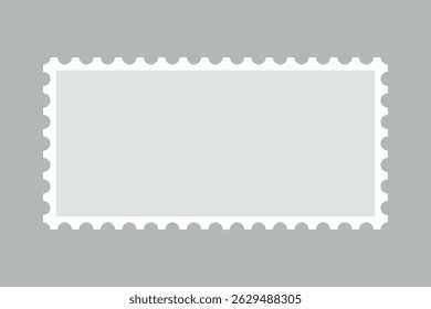 Perforated rectangle postage stamp grey icon. A mail symbol with notched edges. Isolated on a pale background.