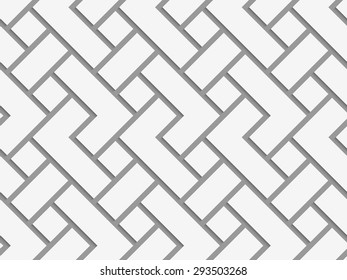 Perforated rectangular irregular grid.Seamless geometric background. Modern monochrome 3D texture. Pattern with realistic shadow and cut out of paper effect.