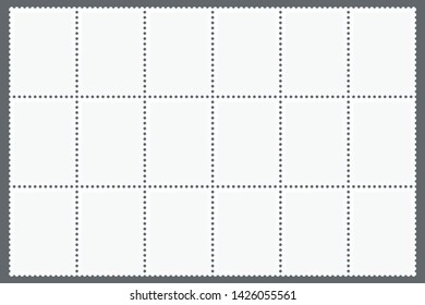 Perforated sheet of postage stamps . Blank marks template for postcards