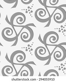 Perforated spirals forming triangles with dots.Seamless geometric background. Modern monochrome 3D texture. Pattern with realistic shadow and cut out of paper effect.
