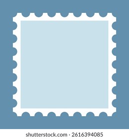 Perforated square postage stamp blue icon. A mail symbol with notched edges.