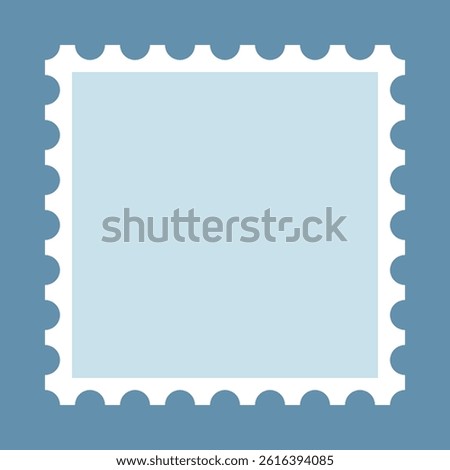 Perforated square postage stamp blue icon. A mail symbol with notched edges.