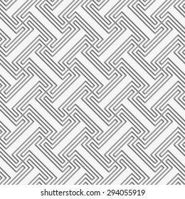 Perforated T shapes grid with offset.Seamless geometric background. Modern monochrome 3D texture. Pattern with realistic shadow and cut out of paper effect.
