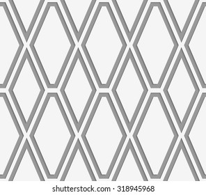 Perforated vertical diamonds.Seamless geometric background. Modern monochrome 3D texture. Pattern with realistic shadow and cut out of paper effect.