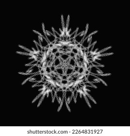 Perforated virus particle silhouette. Geometric dotted halftone shape. Vector.