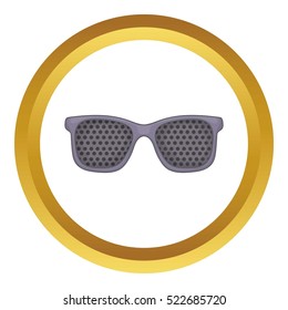 Perforating glasses vector icon in golden circle, cartoon style isolated on white background