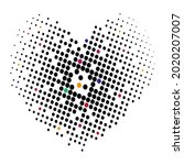 Perforation ornament in shape of heart. Drawing from white, black and colored dots. Vector illustration.