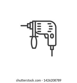 Perforator drill line icon. linear style sign for mobile concept and web design. Electric hammer drill outline vector icon. Construction tool symbol, logo illustration. Vector graphics