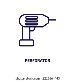 icono de perforador de la colección general. Perforador lineal delgado, papel, icono de contorno comercial aislado en fondo blanco. Signo perforador de vector de línea, símbolo para web y móvil