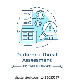 Perform a threat assessment soft blue concept icon. Security standards, vulnerability. Round shape line illustration. Abstract idea. Graphic design. Easy to use in infographic, presentation