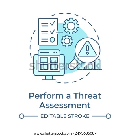 Perform a threat assessment soft blue concept icon. Security standards, vulnerability. Round shape line illustration. Abstract idea. Graphic design. Easy to use in infographic, presentation