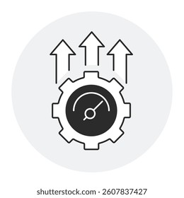 Performance Acceleration. Icon representing business growth, speed optimization, and performance enhancement with gear and arrow symbols.