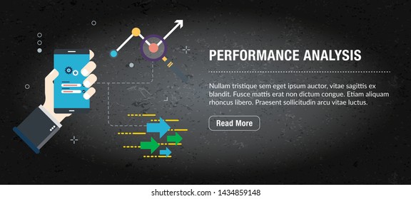 Performance analysis, banner internet with icons in vector. Web banner template for website, banner internet for mobile design and social media app.Business and communication layout with icons.