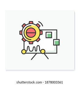 Performance analysis color icon. Gear with statistic chart. Concept linear pictogram for creative technology product or service elaboration and management. Isolated vector illustration for web 